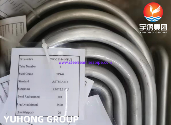 ASTM A213 / ASME SA213 TP444 Stainless Steel Seamless U Bend Tube Applied For Heat Exchanger