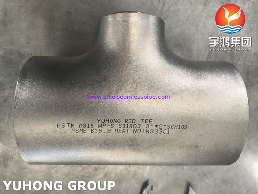 Duplex Steel Pipe Fittings Reducer Tee B16.9  ASTM A815 UNS S31803 Pipe Branch