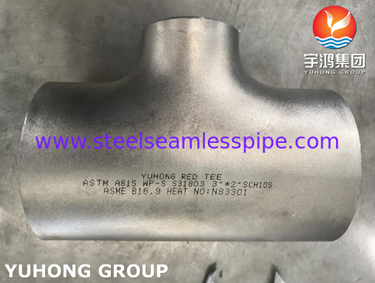 Super Duplex Forged Steel Fittings ASTM A815 UNS S32750 / S32760 Seamless Tee / Reducer Tee