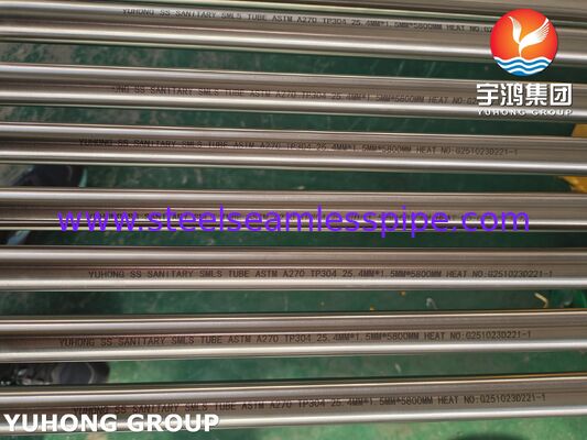 ASME SA270 TP304 Sanitary Stainless Steel Seamless Tube For Sugar Refinery , BA MP EP