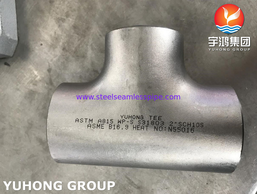 ASTM A815 UNS S31803 Duplex Stainless Steel Butt Weld Equal Tee with ASME B16.9 Dimensions