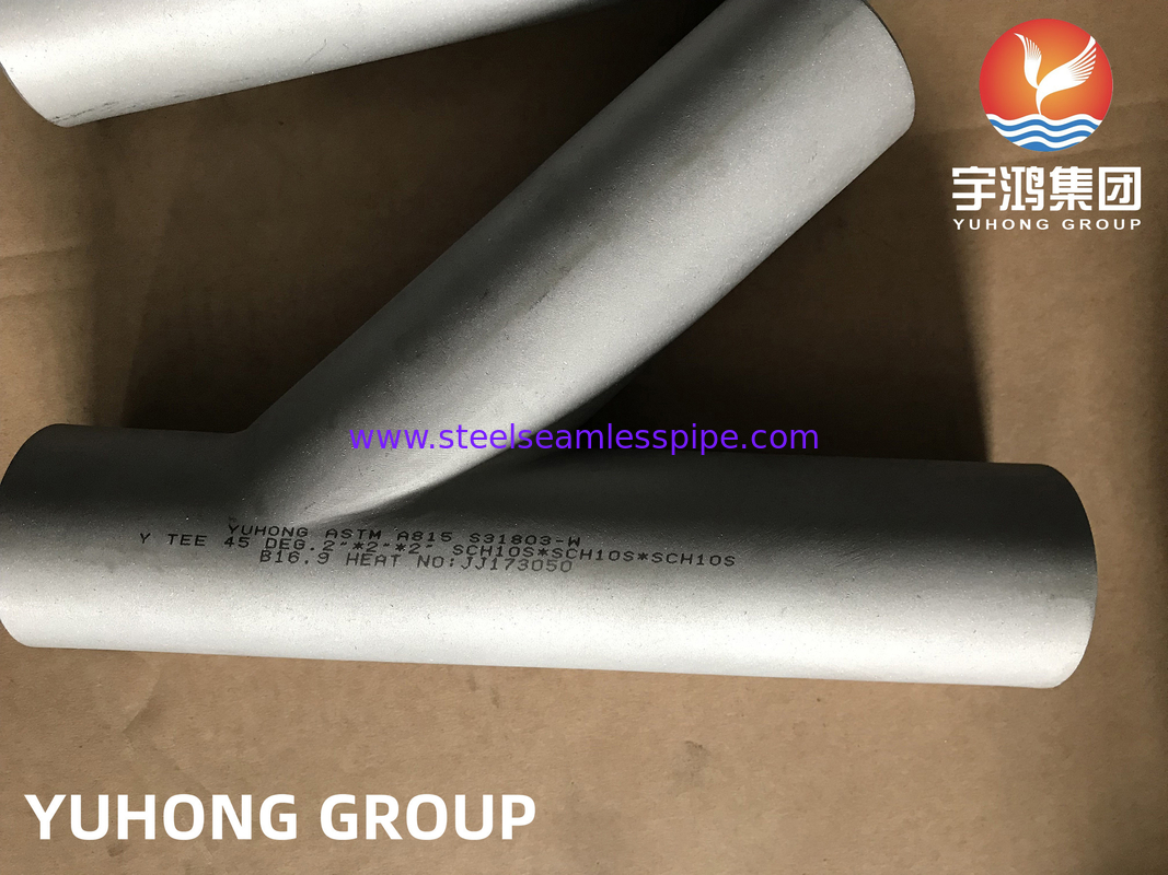 ASTM A815 UNS S31803 Duplex Steel Pipe Connector 45 Degree Y Lateral Tee